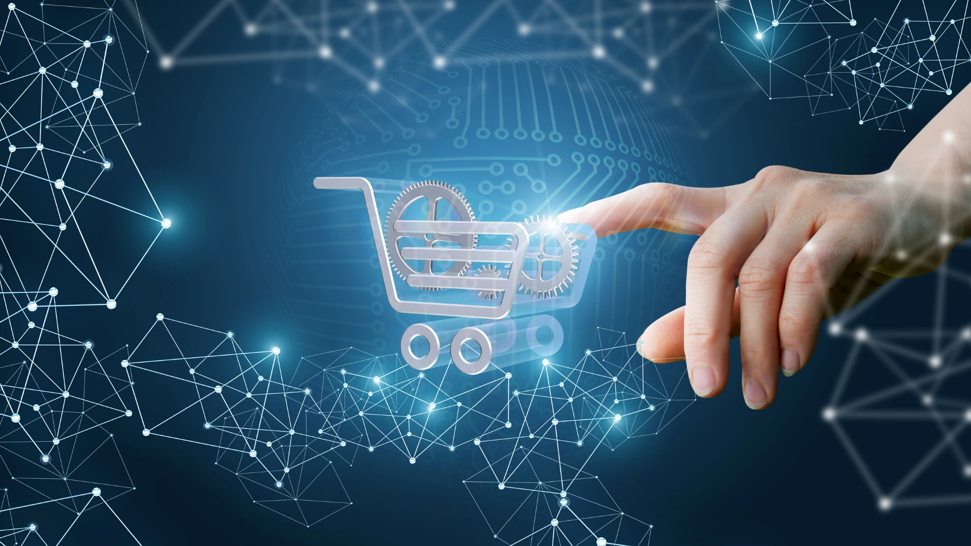 Hand pressing shopping cart icon for conversion optimization