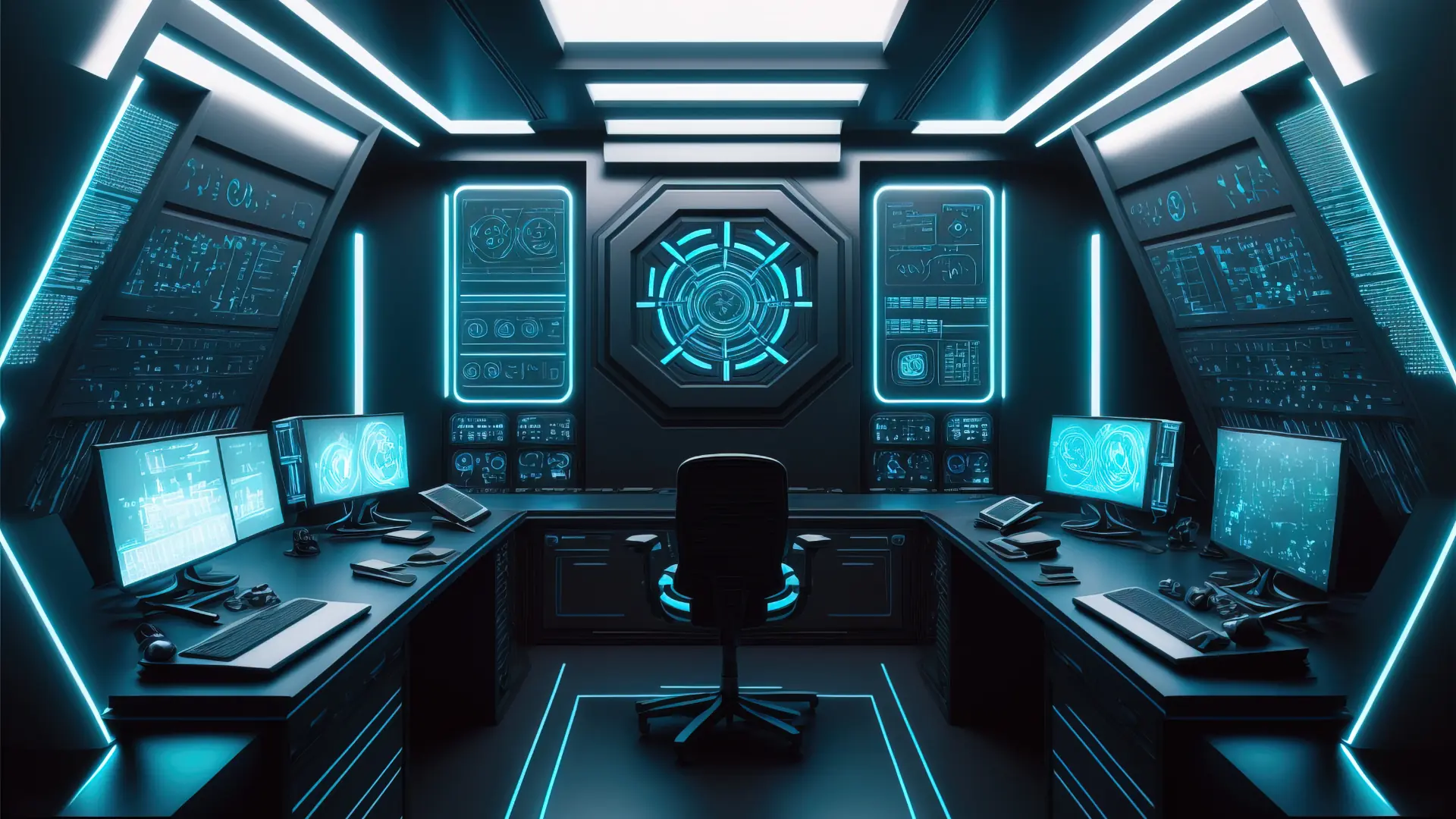 Futuristic control room with dashboards, symbolizing monitoring and managing schema decisions
